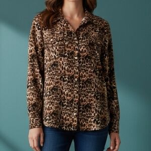 NOTATIONS Cheetah Print Button Down Long Sleeve Mobwife Shirt